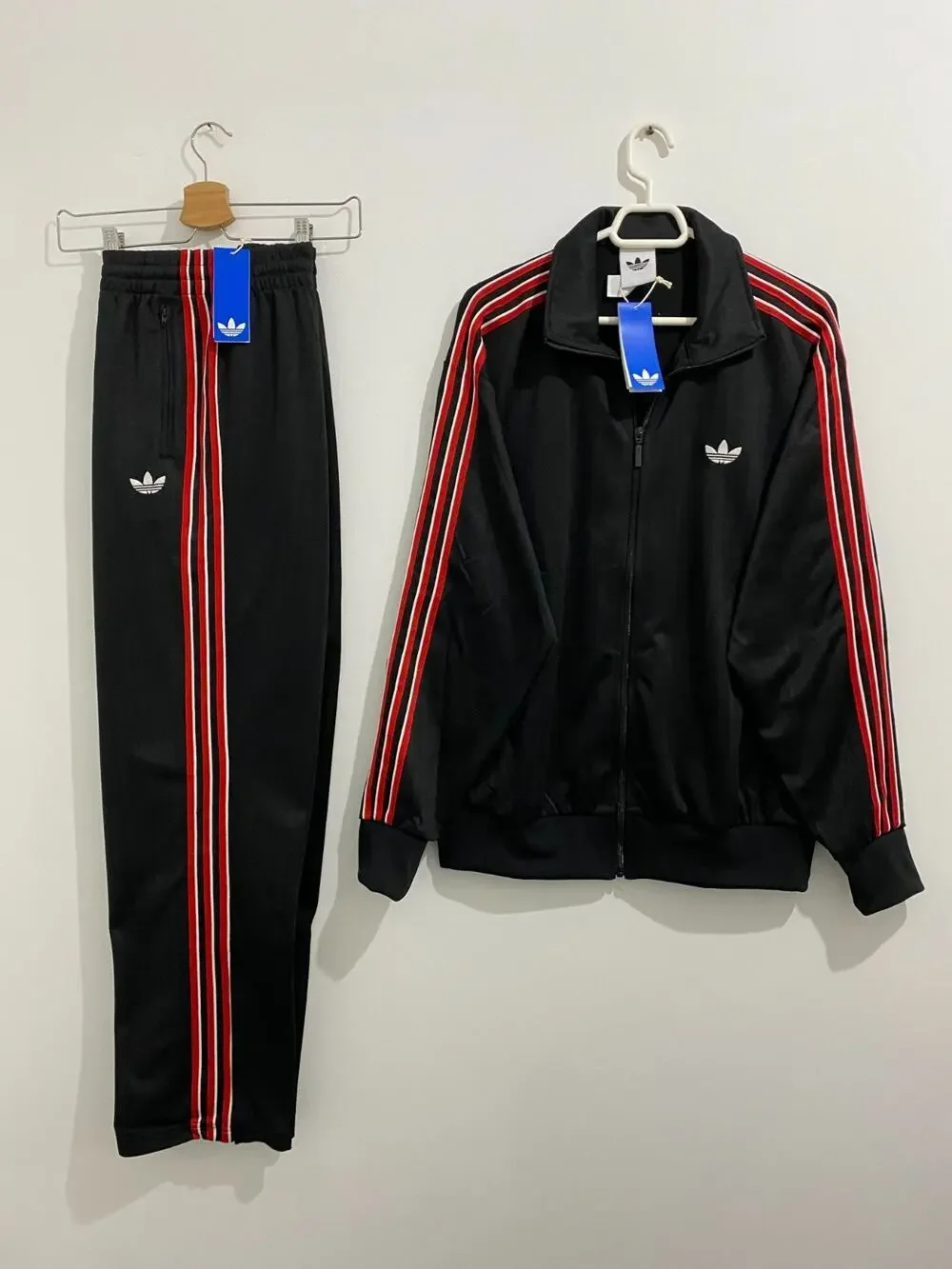 Adidas Originals Firebird Loose Pinstripes Tracksuit Black Scarlet Size 2XL